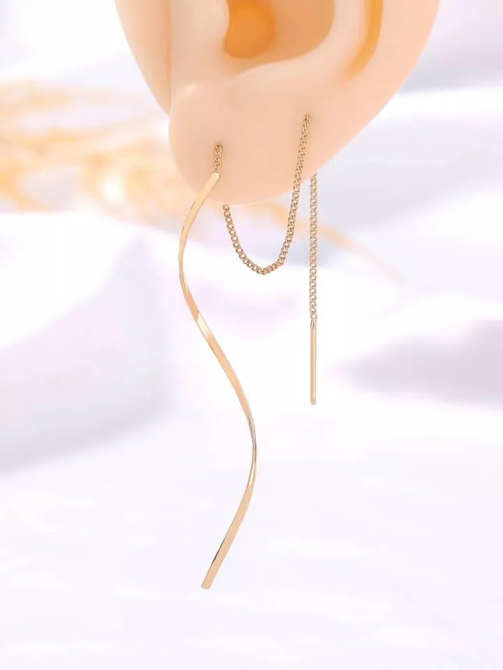 El Regalo Stainless Steel Ati Tarnish- NO RUST Earrings- Rose Gold Plated Stainless Steel Cute Stud Earrings for Women/Girls (Wave Threader Earrings)