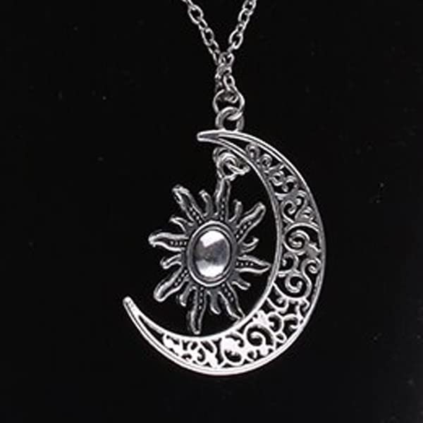 El Regalo Sun Crescent Moon Necklace- Vintage Gothic Sun Moon Pendant Neckalce for Women Girls Statement Jewelry Gifts (Crescent Moon Sun with Chain)