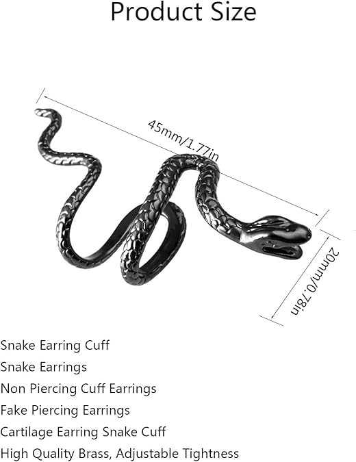 El Regalo 1PC Snake Cuff Wrap Earrings for Women & Girls- Snake Punk Retro Climber Ear Cuff - No Piercing Cartilage Ear Cuff Earrings for One Ear (Black)