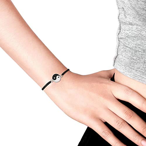 El Regalo 2 PCs Unisex Yin Yang Macrame Bracelet Set - Yin Yang Thread Adjustable Bracelet for Couple/Best Friends