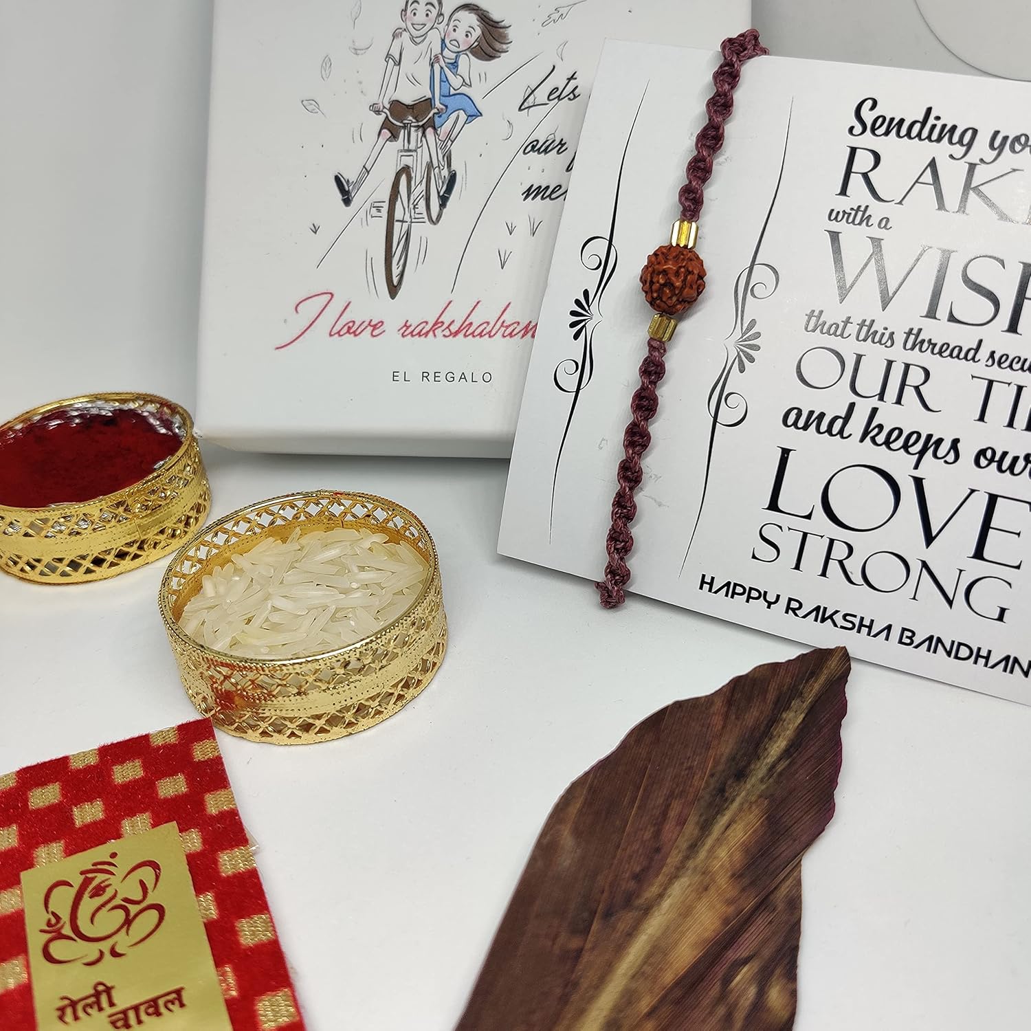 El Regalo Elegant Rudraksha Rakhi for Bhaiya/Bhabhi/Niece/Nephew Lord Shiva Mediation Rudraksha Bracelets Rakhi with shagun, Rakhi Card in Gift Box