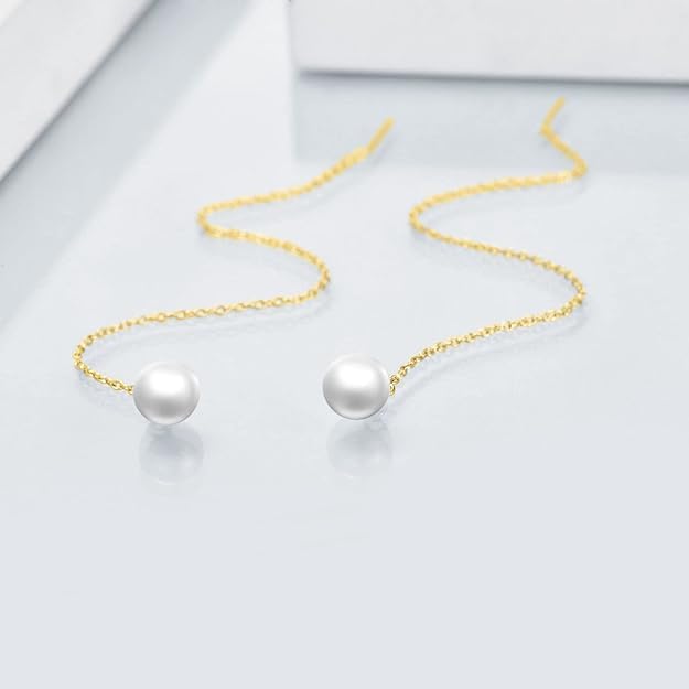 El Regalo Vintage Style Pearl Earrings for Girls & Women | Classic & Elegant | Available in Studs, Hooks, Threaders | Timeless Jewelry (Golden Pearl Threader)