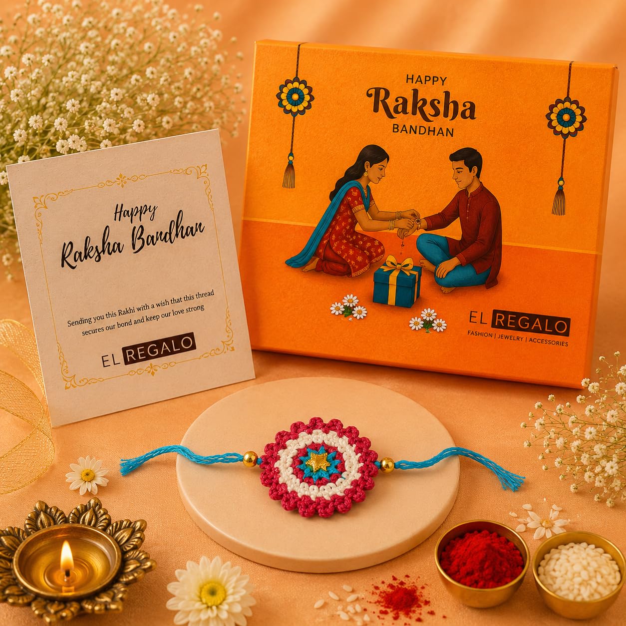El Regalo Kids Rakhi- Crochet handmade Rakhis for Little Brother/Niece/Nephew with shagun, Rakhi Message Card in Rakhi Gift Box - for Kids/Babies/Toddlers (Captain America Kids Rakhi)