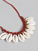 El Regalo Bohemian Gypsy Hippie Cowrie Beads Collar Macrame Choker Necklace for Girls & Women | Adjustable Retro Cowrie Handmade Beach Choker Necklace (Red Macrame Cowrie Necklace)