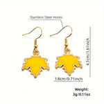 El Regalo Womens Maple Leaf Necklace & Earrings Jewelry Set- Contemporary Maple Leaves Set in Yellow, Orange & Red Glossy Finish (Yellow)