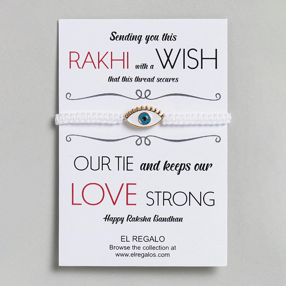 El Regalo 1 PC Evil Eye Nazaria Rakhi for Brother- Rakhi Gift Box with 1 PC Rakhi, Shagun Pack & Rakhi Message Card in Gift Box - Rakhi for Bhai/Bhabhi/Bhatija/Bhatiji (White Evil Eye Rakhi)