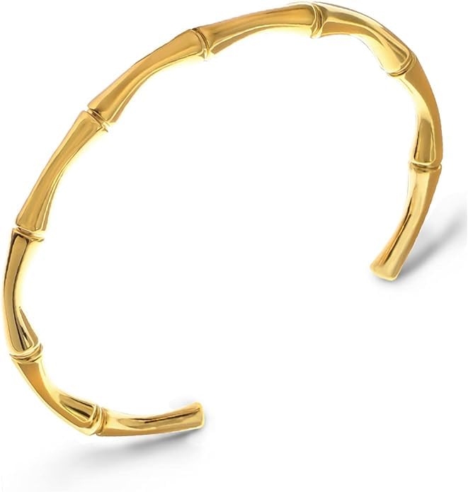 El Regalo Waterproof Stainless Steel Bamboo Style Open Cuff Bracelet for Girls/Women (For Small Wrists)- Valentines Day Gift for Her (Gold)