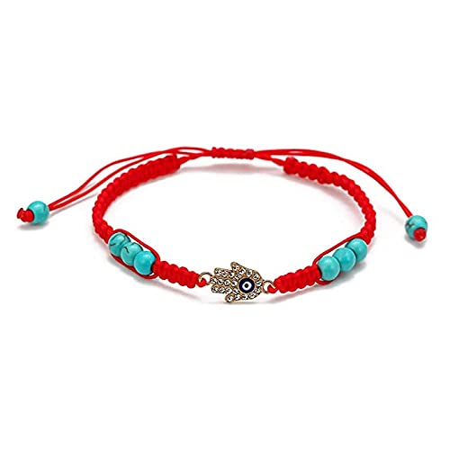 El Regalo Lucky Kabbalah Blue Turkish Evil Eye Red Macrame Thread Rakhi for Your Brother's Protection from Buri Nazar (Hamsa Turquoise Evil Eye)