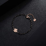 El Regalo Stainless Steel Mangalsutra Evil Eye Nazaria Bracelet- Black Crystal Beads Anti Tarnish Chain Bracelet for Girls/Women (Clover Leaf Nazaria Bracelet)