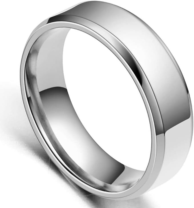 El Regalo Solid Stainless Steel 6mm Plain Classic Band Ring Comfort-Fit for Men Women- Anti Tarnish/Waterproof Plain Dome Stacking Simple Rings Bands Thumb Finger Ring (Silver Flat, 21)