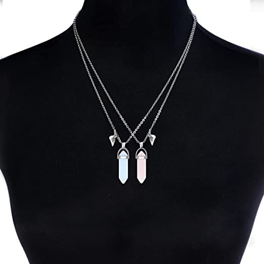 El Regalo 2Pcs/Set Crystal BFF Best Friend Magnetic Couple Matching Split Heart Pendant Necklaces for Besties/Couples - Valentines Day Gift (Pink & Light Blue) For Unisex Adult