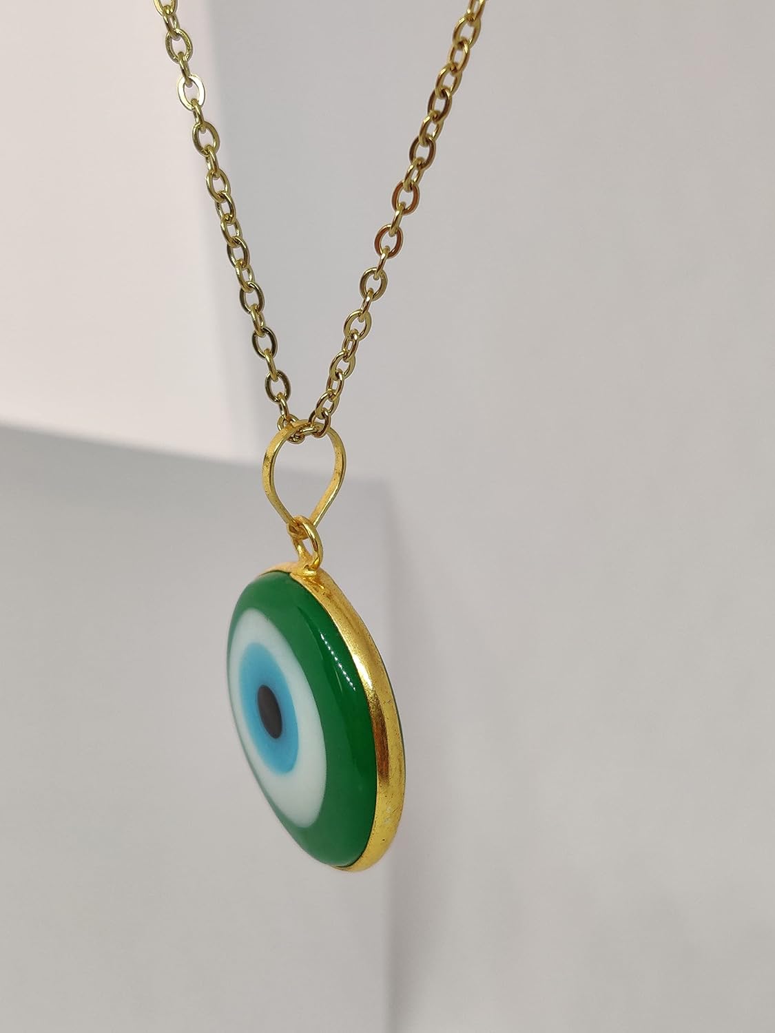 El Regalo Big Evil Eye Handmade Glass Lamp work Unisex Pendant Necklace for Men, Women, Girls & Boys | Evil Eye Pendant Necklace (Green Golden)