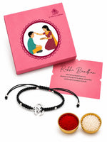 El Regalo Fancy & Traditional AUM/Shell Charm Rakhis for Brother | Elegant Auspicious Bracelet Rakhi for Bhai/Bhaiya with Roli Chawal in Gift Box (Black Aum/OM)