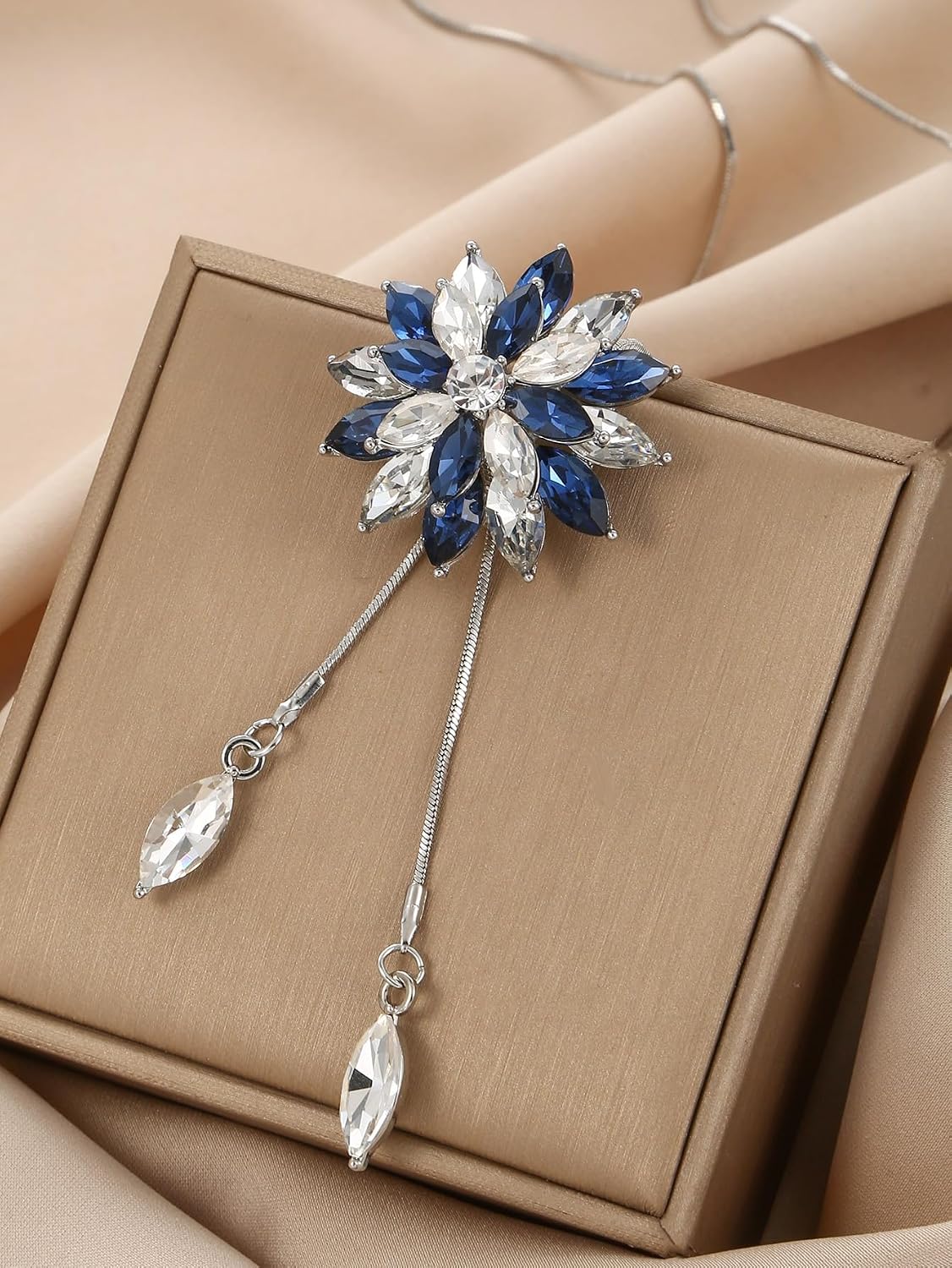 El Regalo Long Sweater Cubic Zirconia Crystal Snowflake Pendant Necklace For Women & Girls