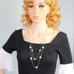 El Regalo Layered Faux Pearl Long Necklace for Women & Girls - Bohemian Chic Statement Jewelry | Simulated Pearls & Brass Snake Chain | Double Strand Sweater Necklace for Elegant Occasions (Gold)