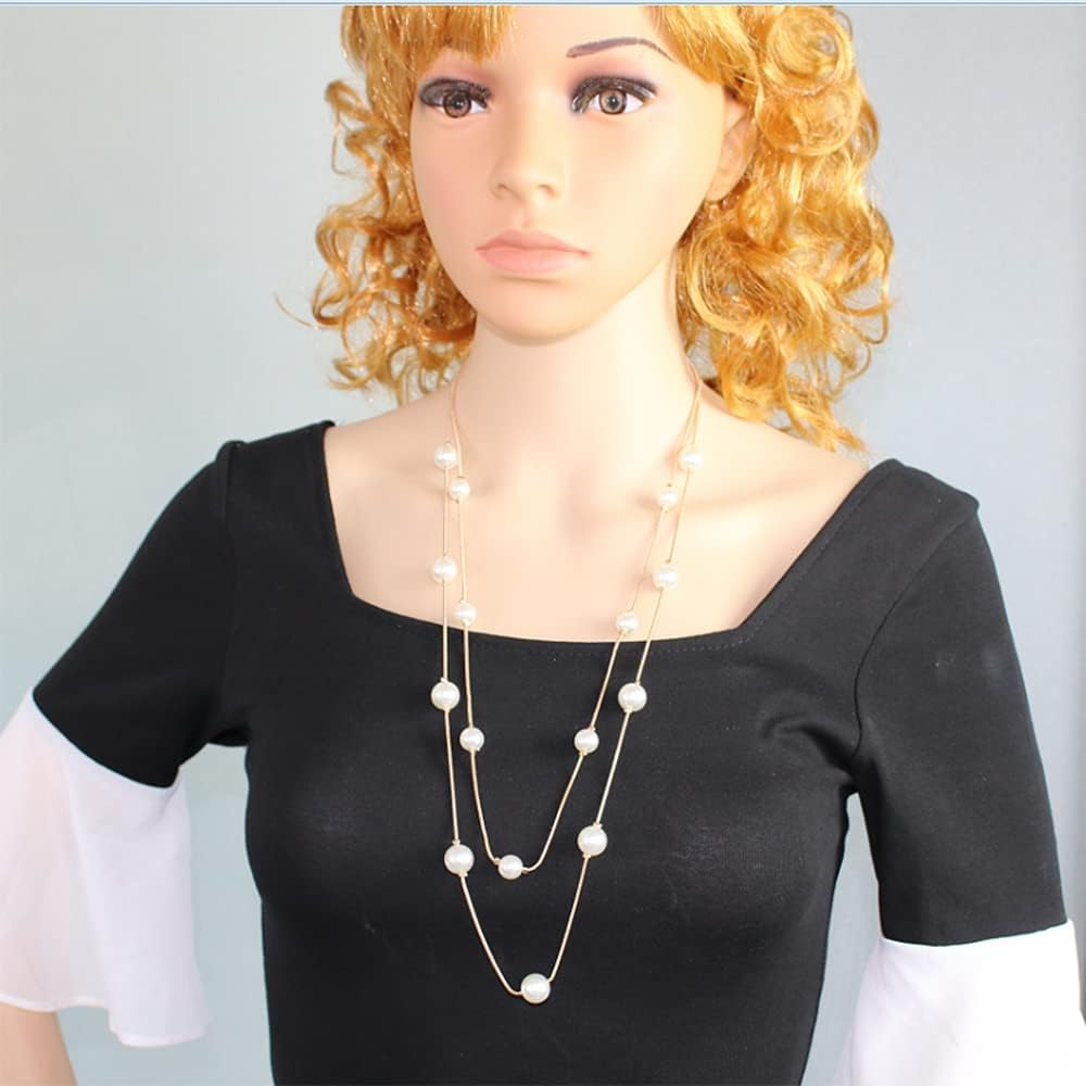 El Regalo Layered Faux Pearl Long Necklace for Women & Girls - Bohemian Chic Statement Jewelry | Simulated Pearls & Brass Snake Chain | Double Strand Sweater Necklace for Elegant Occasions (Gold)