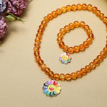 El Regalo 2 PCs Shiny Crackled Beads Kids Girls Necklace & Bracelet Jewelry Sets - Cute Kids Charms Jewelry with Sparkly Beads for Kids/Toddlers Girls (Smily Flower Jewelry Set)