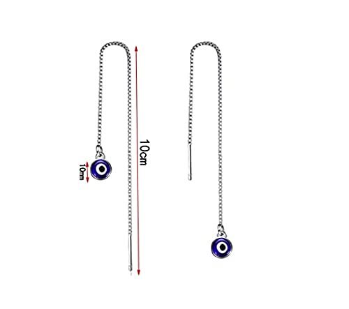 El Regalo Evil Eye Threader Earrings for Girls & Women | Blue Evil Eye Threader Long Drop Ear Line Dangle Earrings for Girls & Women