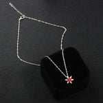 El Regalo Small Snowflakes Inlaid Rhinestones Crystal Pendant Necklace for Girls & Women (Red)