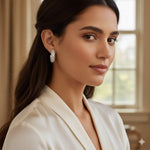 El Regalo Luxury Pearl & Zircon C Half Hoop Earrings for Women - 14K Gold Plated Pave Crystal Studs | Elegant Party Jewellery | Ideal Gift for Anniversary, Wedding & Birthdays (Silver)