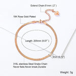 El Regalo 1PC Stainless Steel Anklet- Anti Tarnish, Waterproof 18K Rose Gold Plated Flat Snake Chain Link Dainty Anklet for Girls & Women, Boho Summer Beach Foot Jewelry