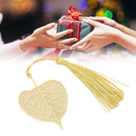 El Regalo Exquisite Metal Leaf Bookmark with Tassel - Gold Plated Hollow Leaves Brass Bookmarks for Students, Book Lovers, Writers, Teachers (Golden Peepal Leaf)