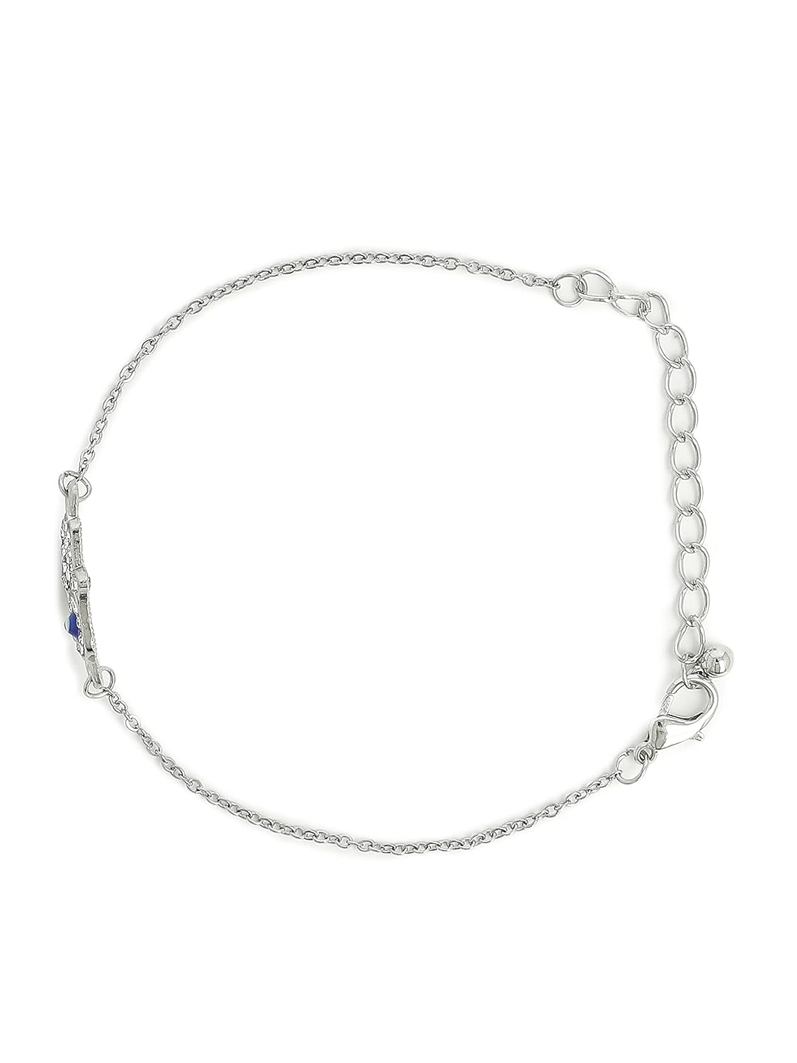 El Regalo 1PC Hamsa Hand CZ Evil Eye Chain Rakhi for Brothers | Lucky Evil Eye Rakhis with Roli Chanwal, Rakhi Message card in Rakhi Gift Box for Bhai/Bhabhi/Niece or Nephew (Silver Hamsa Hand)