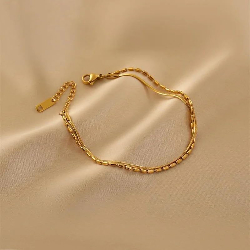 El Regalo Stainless Steel Double Layers 1 Leg Anklet - 1PC Anti-Tarnish, Waterproof Anklets for Girls & Women (Style-3)