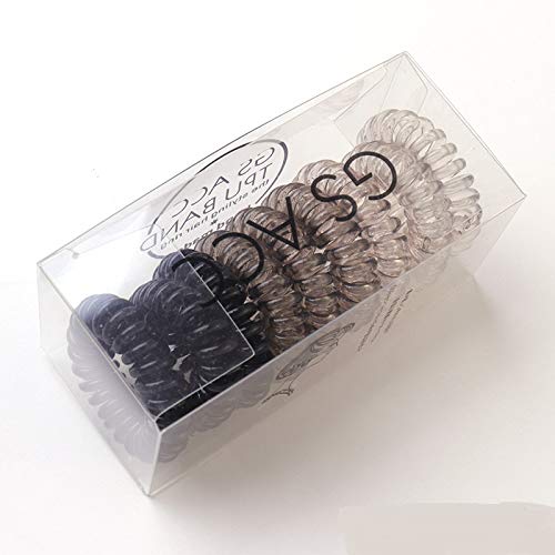 El Regalo 9 Pcs Spiral Hair Ties, No Crease Coil Ties, Phone Cord Ties for Thick Hair - Ponytail Holder Elastics for Kids/Girls/Women (Black Grey Shades)
