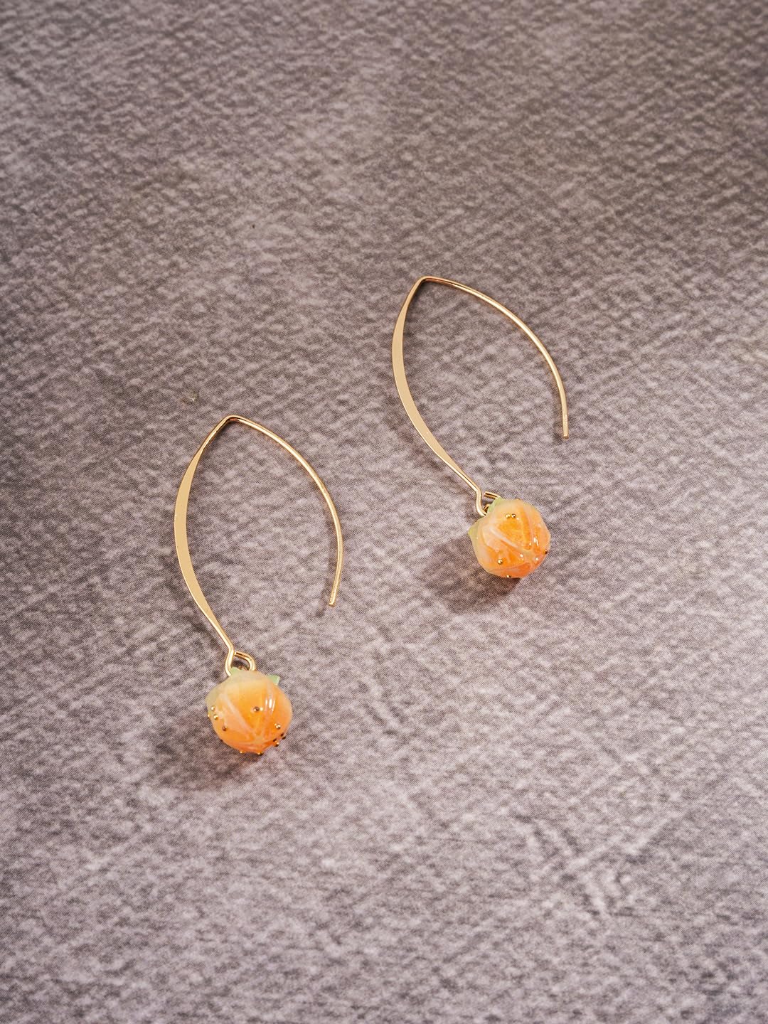 El Regalo Cute & Elegant Flower Bud Drop Long Hook Earrings- Super Elegant & Classy Gradient Color Flower Bud Earrings for Girls & Women, Contemporary Design (Marigold Yellow)