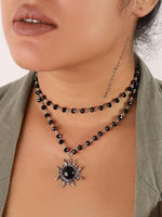 El Regalo Gothic Black Bead Sun Pendant Choker Necklace for Women & Girls - Vintage Goth Boho Jewelry | Statement Sun Charm Beaded Necklace for Party, Festival, Casual (Black Onyx)