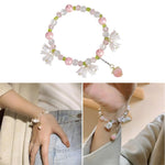 El Regalo Women's 1Pc Beautiful Lily Of The Valley Flower Tassel Beads Bracelet- Pink, Green & White Lilly Bells Pearl Vintage Bracelet
