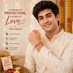 El Regalo 1PC Traditional Rakhi for Brother with Roli Chawal & Message Card | Designer Rakshabandhan Thread with OM, Shree Ram, Ganesha, Krishna Charms | Rakhi Gift Box Included (OM)