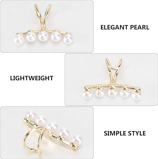 El Regalo 2PCs Tiny Pearl Cuff Cartilage Non-Pierced Clip On Earrings for Girls & Women- Vintage Pearl Clip Earrings (2 Golden)