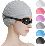 El Regalo 1 PC Silicon Bubbled Swimming Cap for Teens/Adults- Silicone Thickened Long Hair Silicone Swimming Cap (Grey)