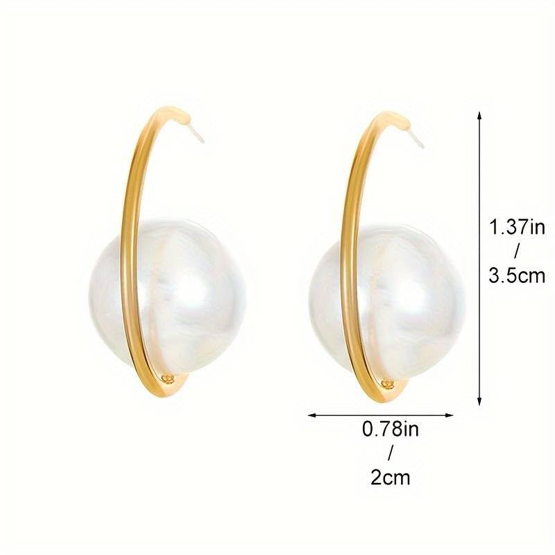 El Regalo Western Pearl Earrings- Delicate Glossy C Shaped Pearl Hoop Earring- Elegant Vintage Style Earrings for Girls & Women (White Pearl)