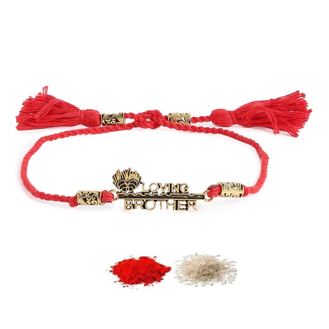 El Regalo Loving Brother Peacock Feather Thread Rakhi for Bhai/Bhaiya- Krishna Feather Red Thread Rakhi with Roli Chawal Shagun Pack, Rakhi Message Card in Rakhi Gift Box