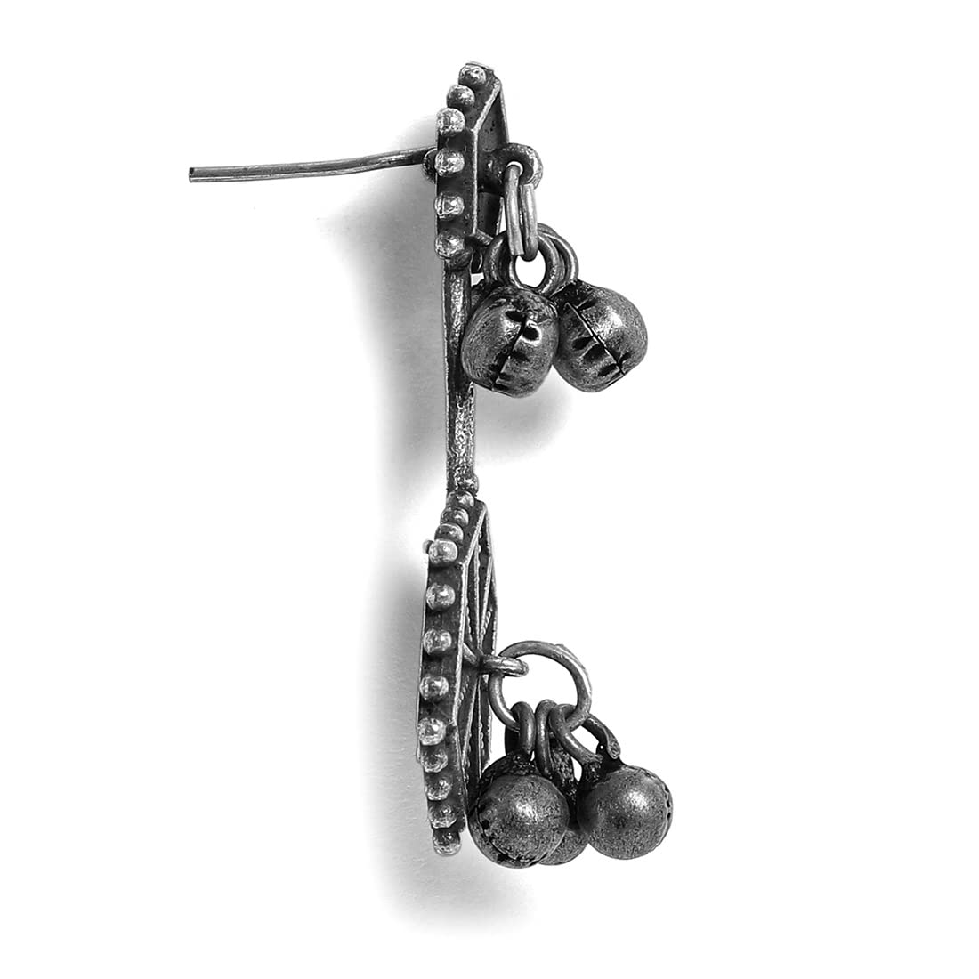 El Regalo Oxidized Brass Retro Earrings for Girls & Women: Silver Lookalike Indian Traditional Studs Earrings in Antique Silver Finish