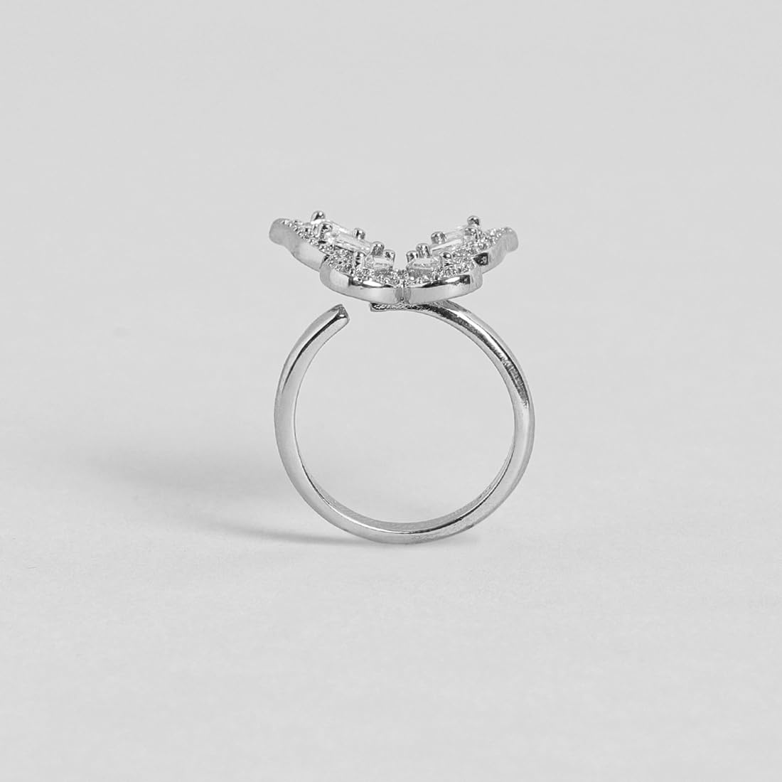 El Regalo Cubic Zirconia Butterfly Ring Sparkling Crystal Bow-Knot Knuckle Adjustable Ring for Girls & Women