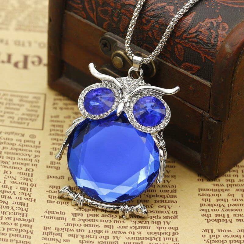 El Regalo Trendy & Long Owl Pendant Chain Necklace for Girls & Women | Owl Jewelry (Blue)