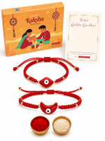 El Regalo Lucky Kabbalah Blue Turkish Evil Eye Hamasa Hand Red Macrame Rakhi Set for Bhaiya & Bhabhi (Star Turkish Evil Eye Stones)