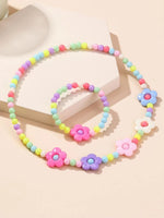 El Regalo 3Pairs Kids Necklace & Bracelet Jewelry Set Combo- Kids Colorful Jewelry Sets | Princess Colorful Acrylic Beads Stretch Necklace Bracelet Set for Kids Baby Toddler Girls (Set Option-1)