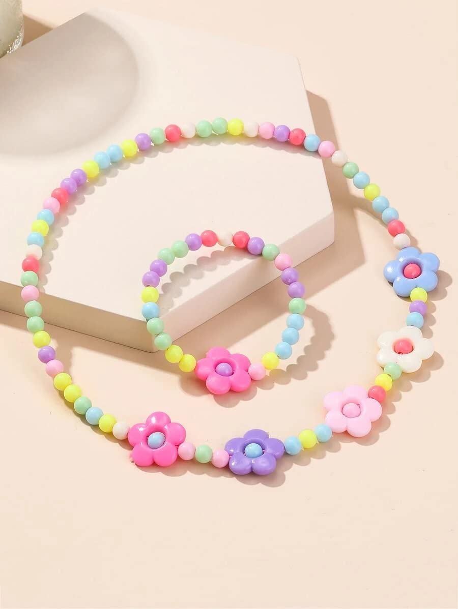 El Regalo 3Pairs Kids Necklace & Bracelet Jewelry Set Combo- Kids Colorful Jewelry Sets | Princess Colorful Acrylic Beads Stretch Necklace Bracelet Set for Kids Baby Toddler Girls (Set Option-1)