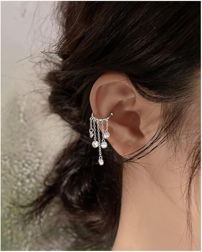 El Regalo Droplet Tassel Chain Cuff Earrings- No Piercing Cartilage Earrings, Wrap Drop Tassel Chain Earrings for Women Teen Girls