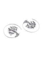 El Regalo Tribal Bohemian Style "Tree of Life" Spiral Hoop Earrings for Girls & Women (Silver)