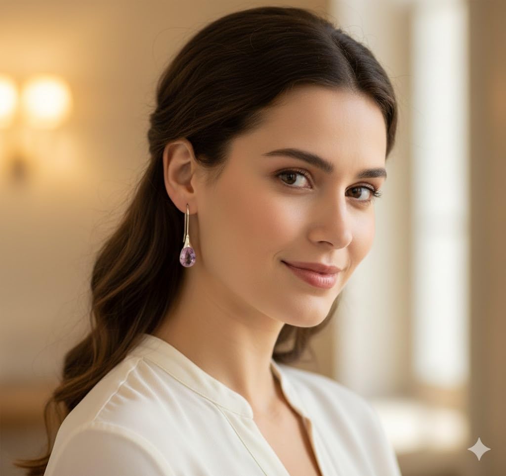 El Regalo Beverly Mint Designs Minimalist Teardrop Drop Earrings for Women & Girls - Classy Pastel Glass Stone Dangle Hooks for Western & Indo-Western Outfits (Lavender Mist)