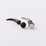El Regalo 2Pcs Punk Stainless Steel Ear Stud Earrings for Boys/Men- Horn Style Spike Men's Cool Gothic Hippie Earrings (1 Black & 1 Silver)