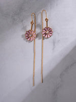 El Regalo Delicate & Classy Needle Threader (Sui Dhaga) Chain Tassel Earrings for Women/Girls- Fancy Threader Earrings (Pink Flower Pearl)