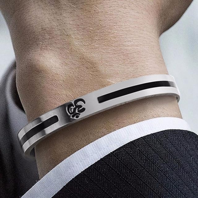 El Regalo 1 PC Stainless Steel Anti Tarnish OM/Aum Bracelet Rakhi for Brother - Designer OM Rakhi with Roli Chawal, Rakhi Message Card in Rakhi Gift Box (Silver OM Rakhi)