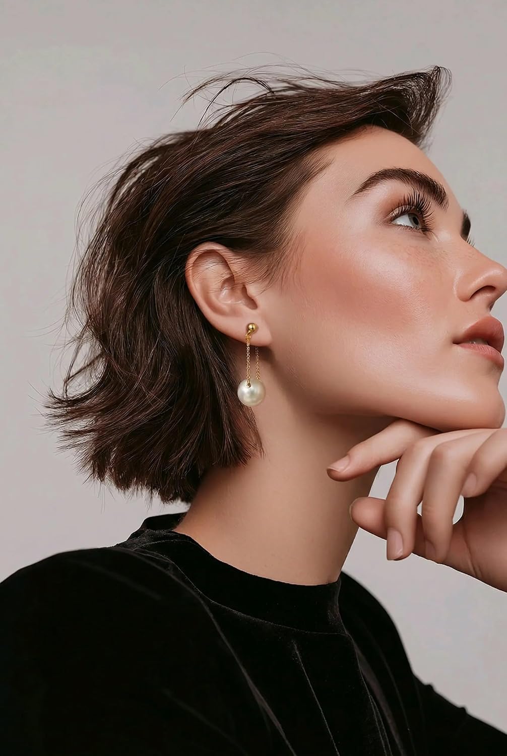 El Regalo Korean Fashion Minimalist Pearl Pendant Gold Dangle Earrings for Women & Girls | Elegant Front Back Chain Drop Studs | Western Gothic Chic & Seductive Party Jewelry